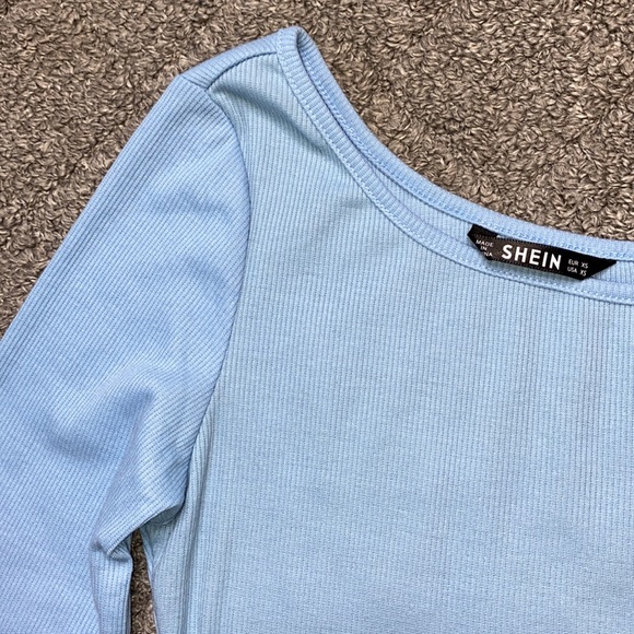 SHEIN Asymmetrical Neck Rib-Knit Baby Blue Top - Picture 7 of 8